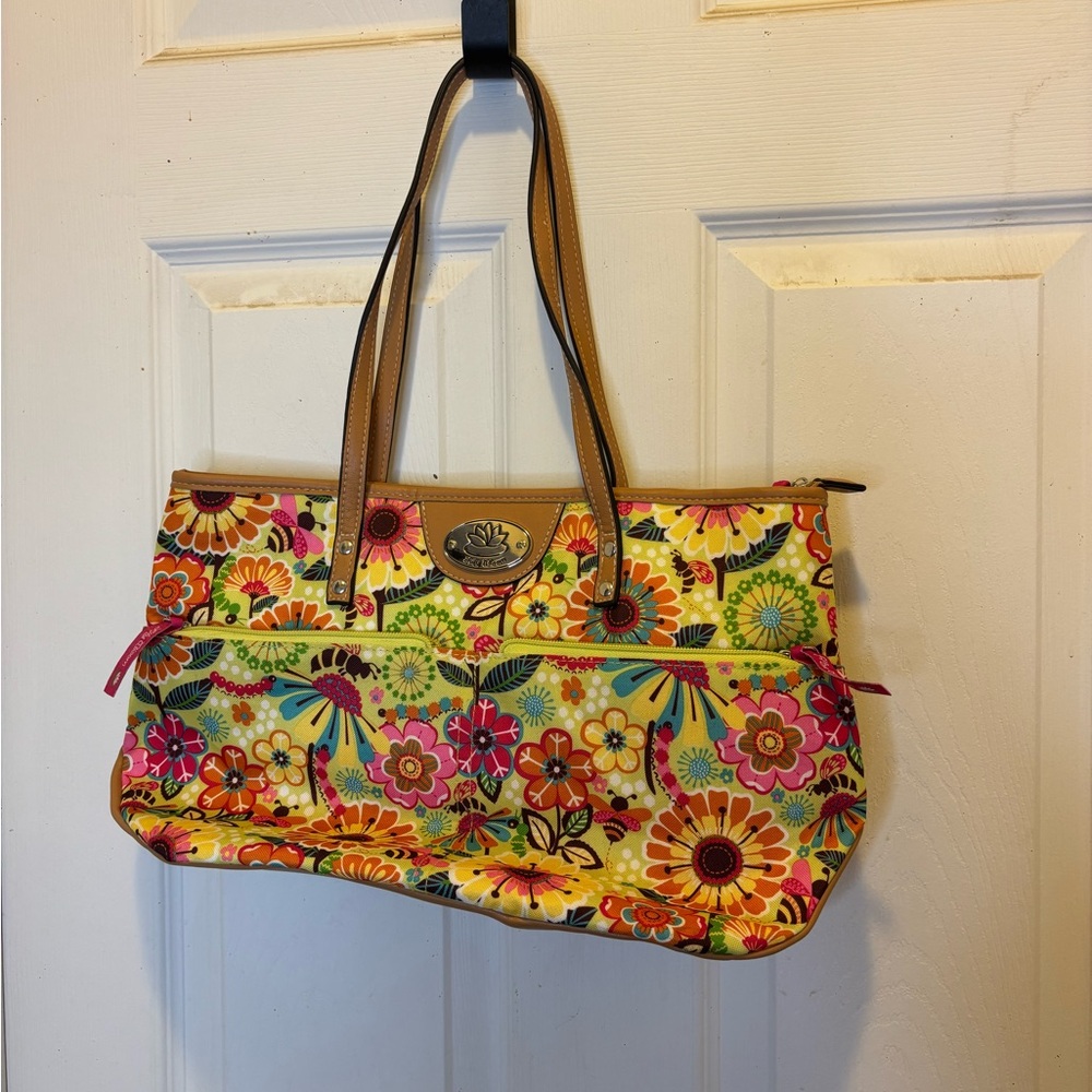 Lily Bloom Colorful Floral Shoulder Bag With Tan Straps